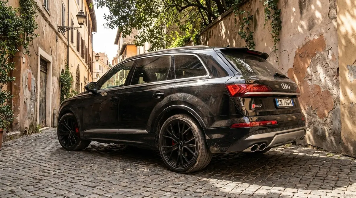 Audi SQ7 7seater 2023, Frontansicht — Super Car Rental Switzerland, Switzerland. Audi SQ7 7seater in Switzerland Der Audi SQ7 7seater, Baujahr 2023, steht in Switzerland…