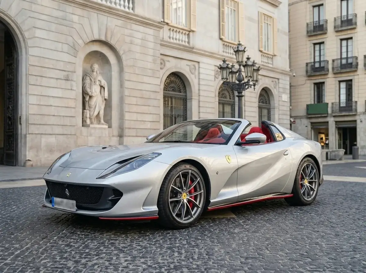 Ferrari 812 GTS 2024, profilo laterale — Super Car Rental Switzerland, Switzerland. Ferrari 812 GTS in Switzerland La Ferrari 812 GTS 2024 è proposta a noleggio in Svizzera…