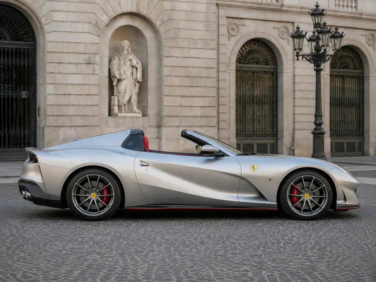 Ferrari 812 GTS 2024, Seitenprofil — Super Car Rental Switzerland, Switzerland. Ferrari 812 GTS in Switzerland Der Ferrari 812 GTS 2024 steht in Switzerland als…