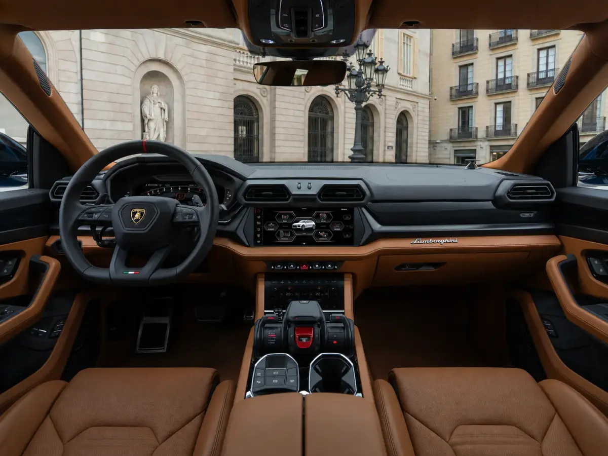 Lamborghini Urus SE 2025, Armaturenbrett — Super Car Rental Switzerland, Switzerland. Lamborghini Urus SE in Switzerland Der Lamborghini Urus SE, Baujahr 2025, ist als SUV mit…