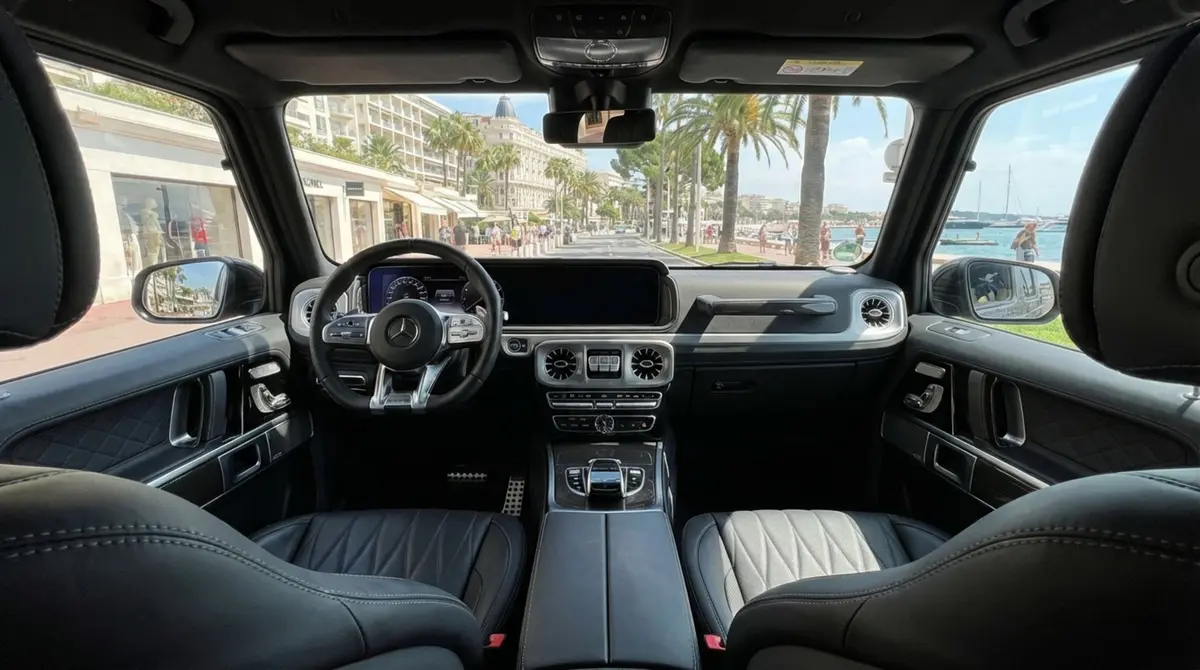 Mercedes Benz G63 2023, interior — Super Car Rental Switzerland, Switzerland. Mercedes Benz G63 in Switzerland The Mercedes Benz G63 2023 is available to rent in…