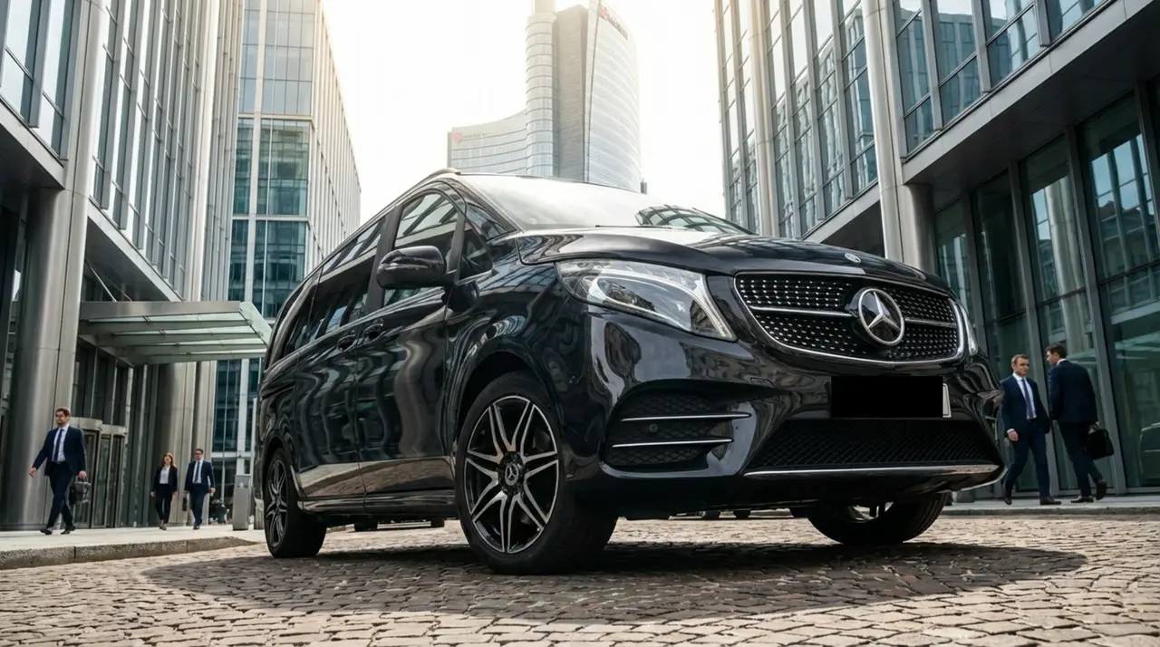 Mercedes V Class 2026, Außenansicht — Super Car Rental Switzerland, Switzerland. Mercedes Benz V Class in Switzerland Die Mercedes V Class 2026 steht in der Schweiz als…